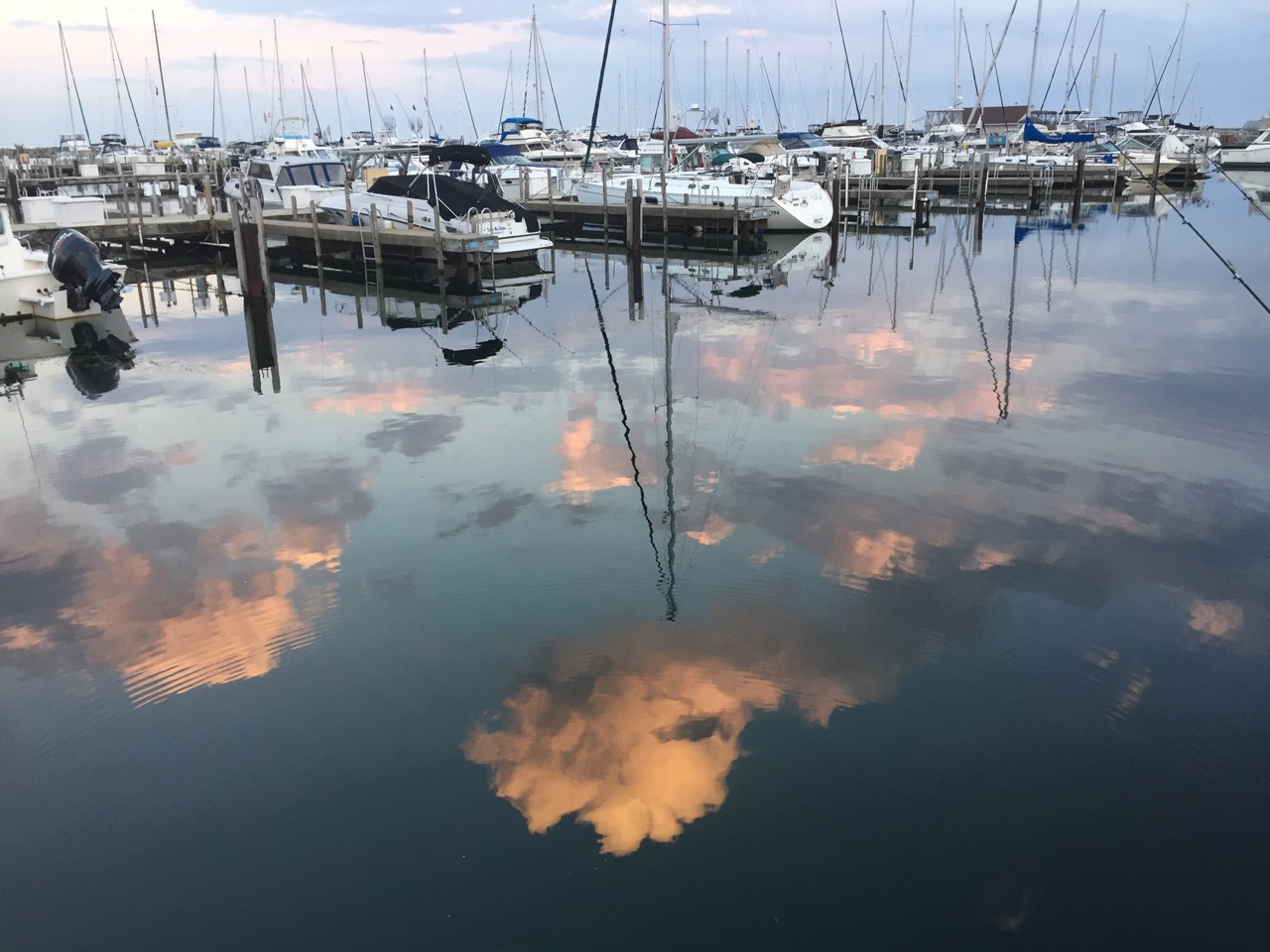 clouds reflected on the water in Waukegan Harbor